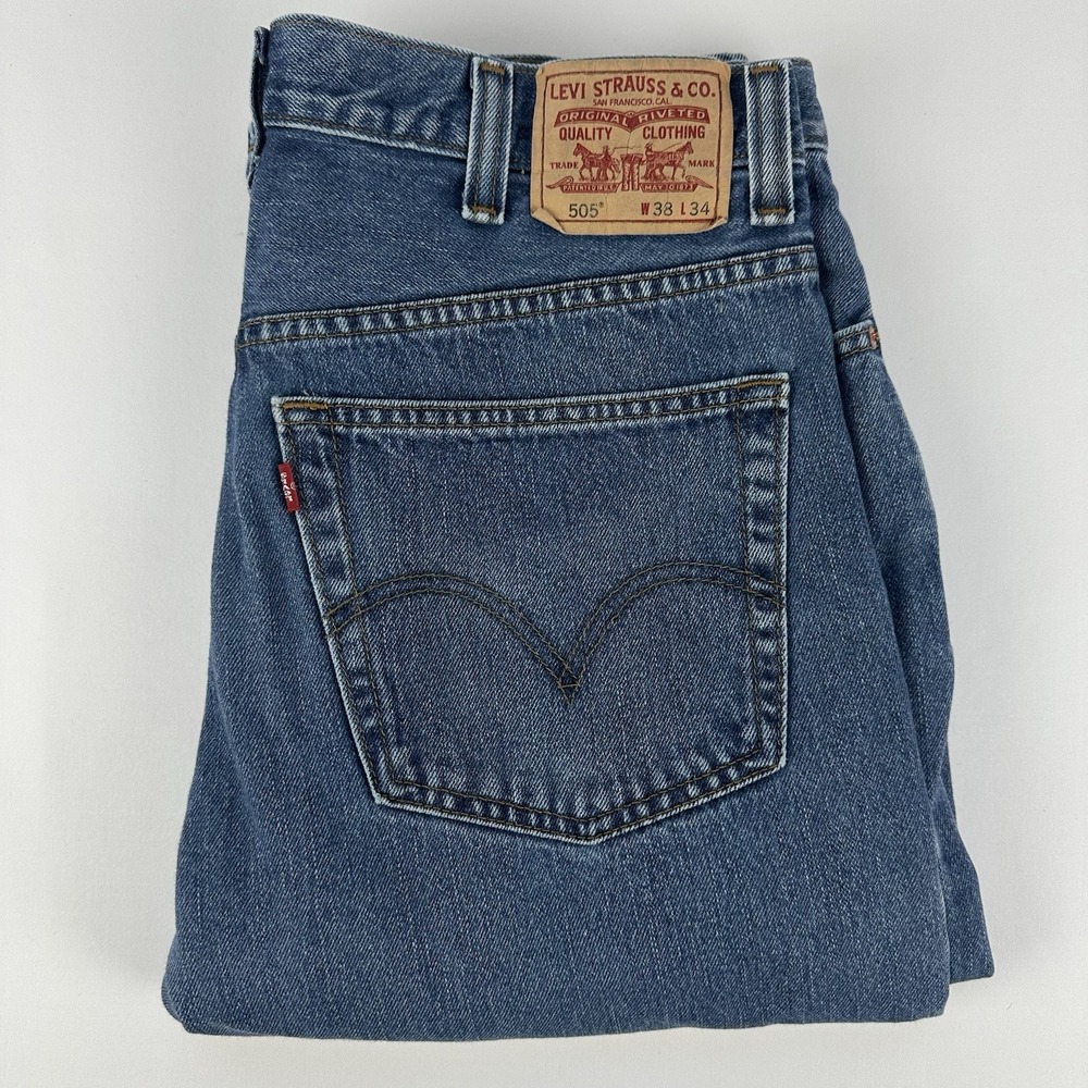 LEVI`S 505 JEANS‎ W38"-L34" MEN`S REGULAR STRAIGHT MEDIUM BLUE